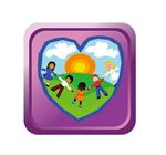 Heart with children around sun 