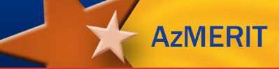 AzMERIT logo red stars witht he word AzMERIT. 