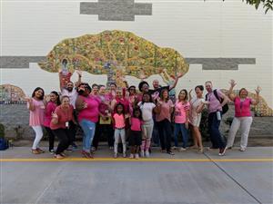 Staff and students wear pink to raise awareness for breast cancer. 
